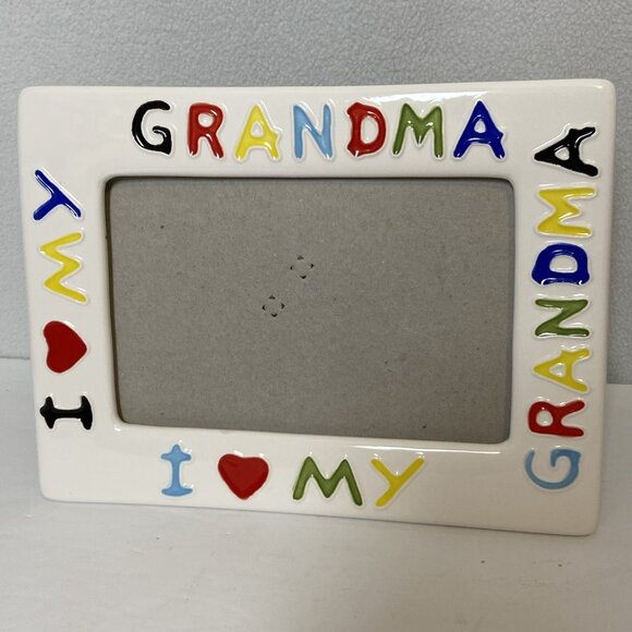Vtg I Love My Grandma Ceramic Picture Frame Colorful Lettering Holds 4x6 Photo - Picture 2 of 9